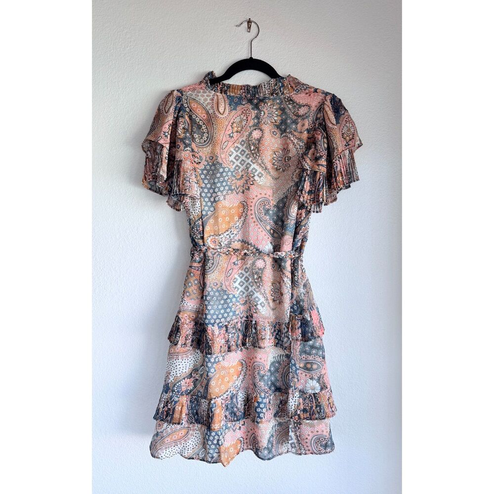 NEW Alden Adair Courtney Chiffon Mini Dress with Rope Belt in Paisley Patch Sz S - Picture 6 of 12